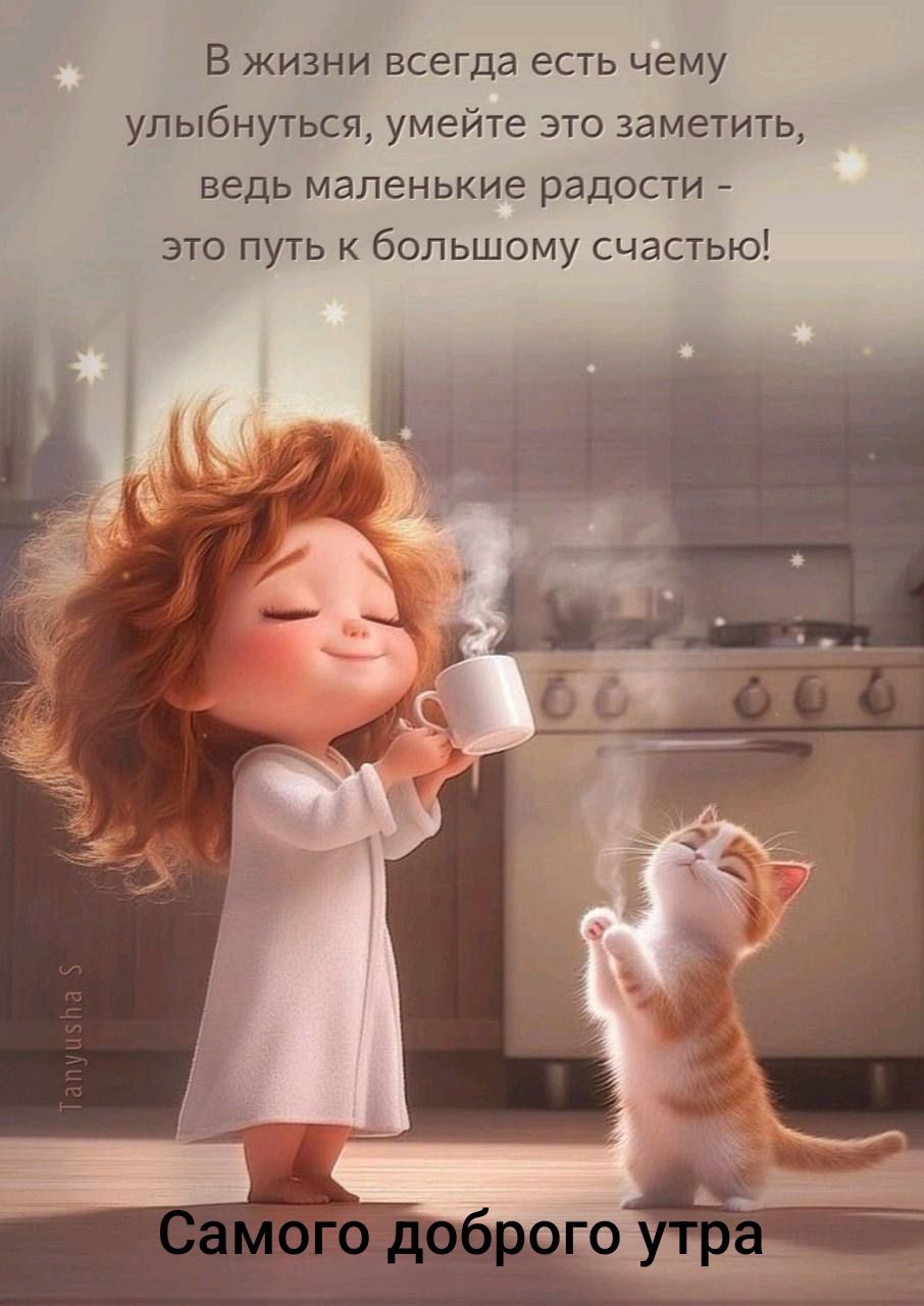 В жизни всегда есть чему улыбнуться, умейте это заметить, ведь маленькие радости - это путь к большому счастью! Самого доброго утра