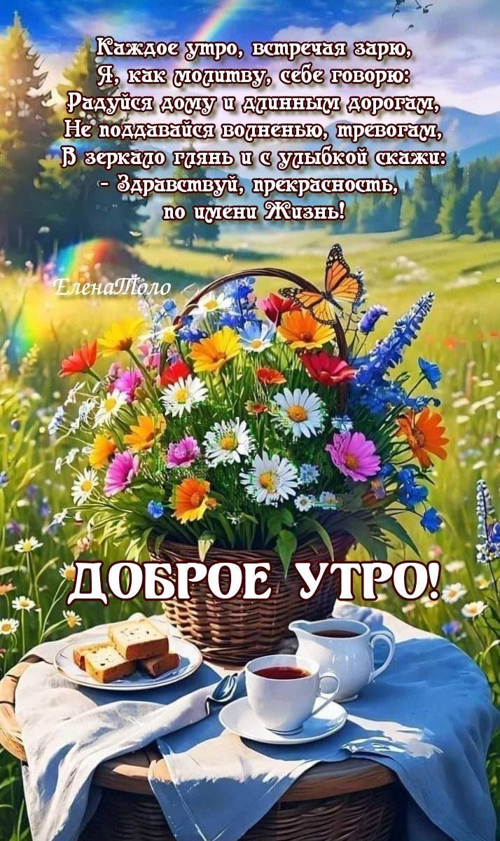 Каждое утро, встречая зарю, Я, как молоду, себе говорю: Радыйся дому и длинным дорогам, Не поддавайся воденью, тревогам, В зеркало глянь и с улыбкой скажи: - Здравствуй, прекрасность, по имени Жизнь!

ДОБРОЕ УТРО!