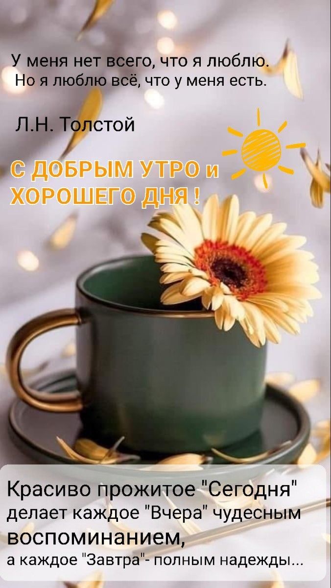 У меня нет всего, что я люблю. Но я люблю всё, что у меня есть. Л.Н. Толстой

С ДОБРЫМ УТРОМ и ХОРОШЕГО ДНЯ!

Красиво прожитое 