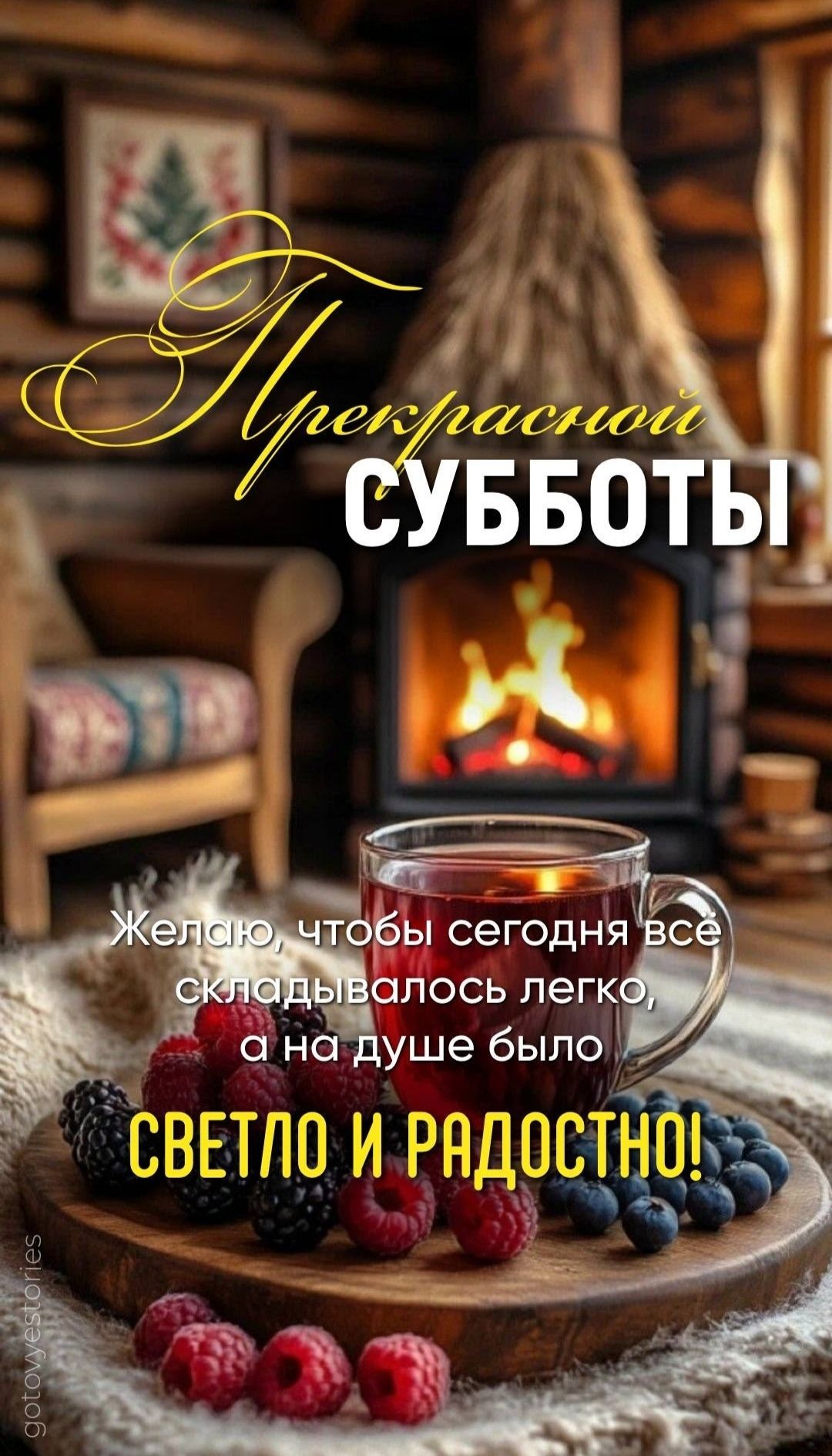 Прекрасной СУББОТЫ. Желаю, чтобы сегодня всё складывалось легко, а на душе было светло и радостно!