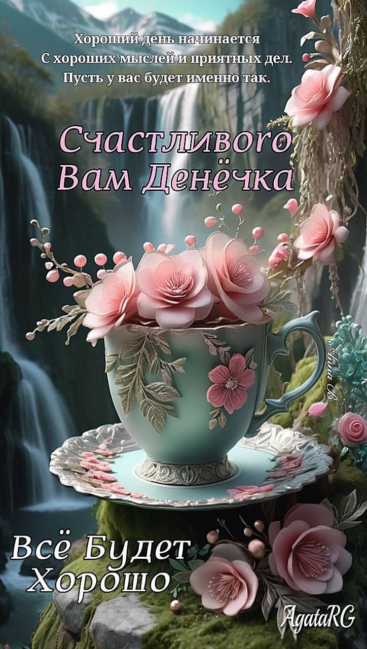 Хороший день начинается с хороших мыслей и приятных дел. Пусть у вас будет именно так. Счастливого вам денёчка. Всё будет хорошо