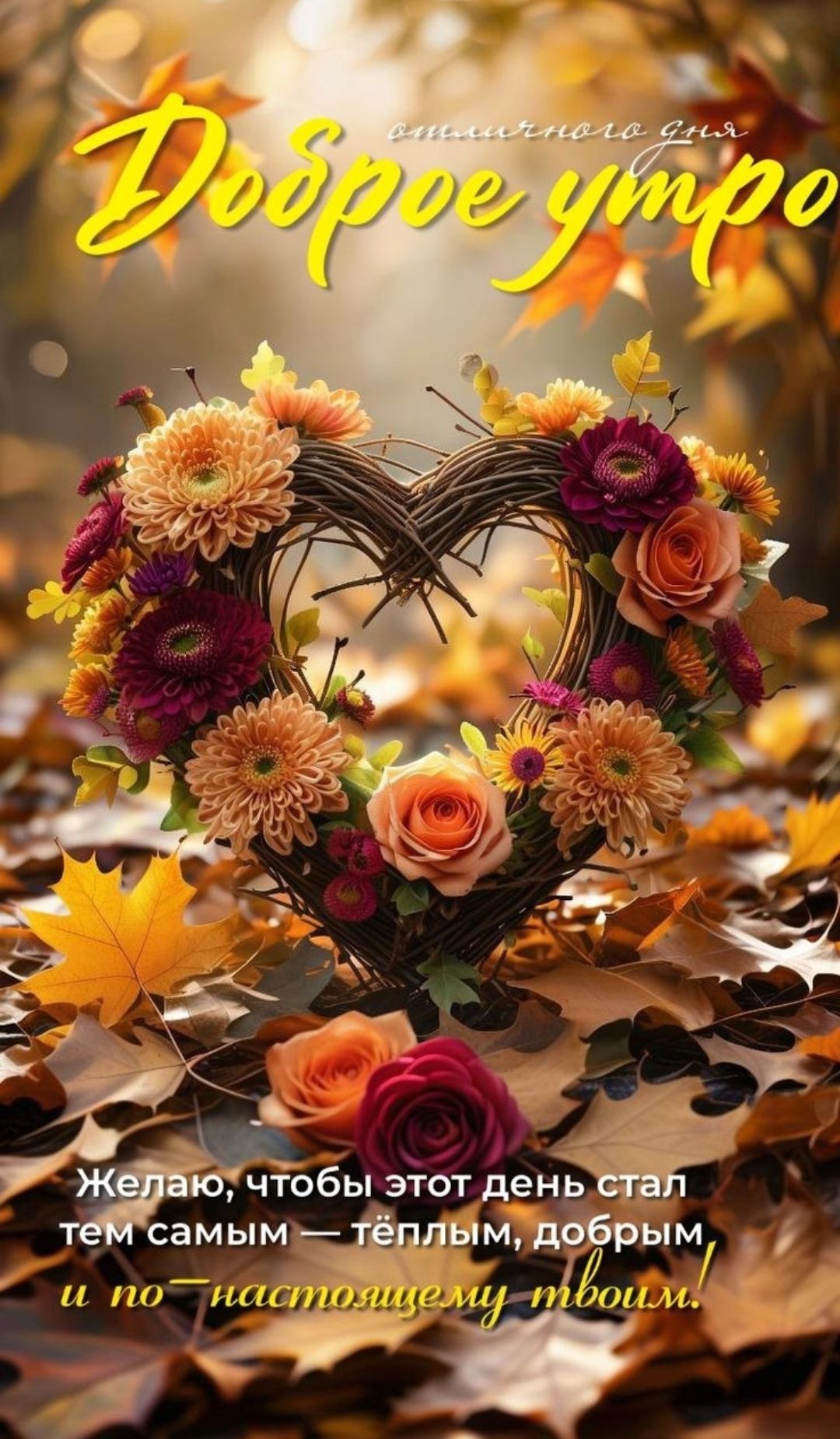 Доброе утро. Желаю, чтобы этот день стал тем самым — тёплым, добрым, и по-настоящему твоим!