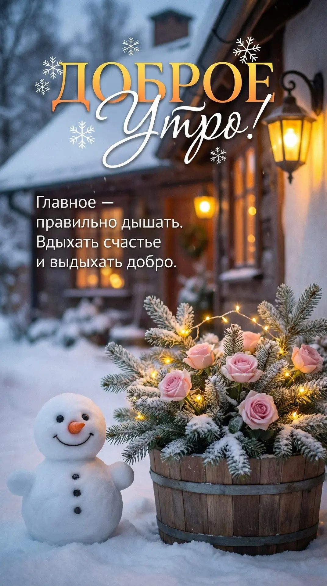 Доброе утро!\nГлавное – правильно дышать. Вдыхать счастье и выдыхать добро.