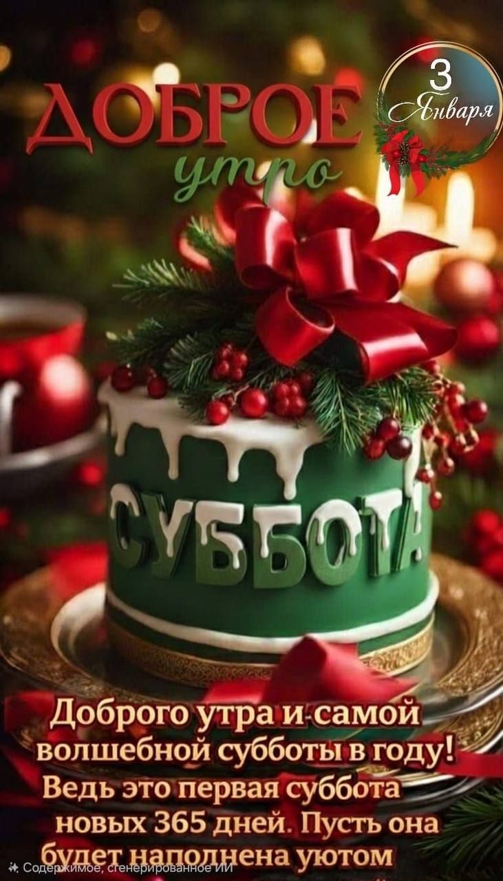 Доброе утро! Суббота. Доброе утро и самой волшебной субботы в году! Ведь это первая суббота новых 365 дней. Пусть она будет наполнена уютом.