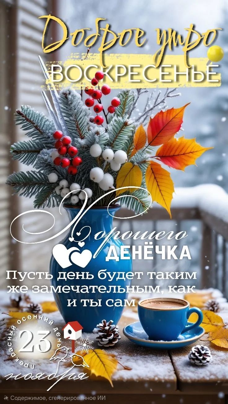 Доброе утро Воскресенье. Хорошего денёчка. Пусть день будет таким же замечательным, как и ты сам.