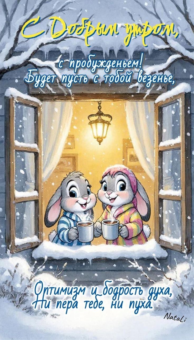 СДобрым утром, с пробуждением! Будет пусть с тобой везенье, Оптимизм и бодрость духа, Ni pera tebe, ни пуха.