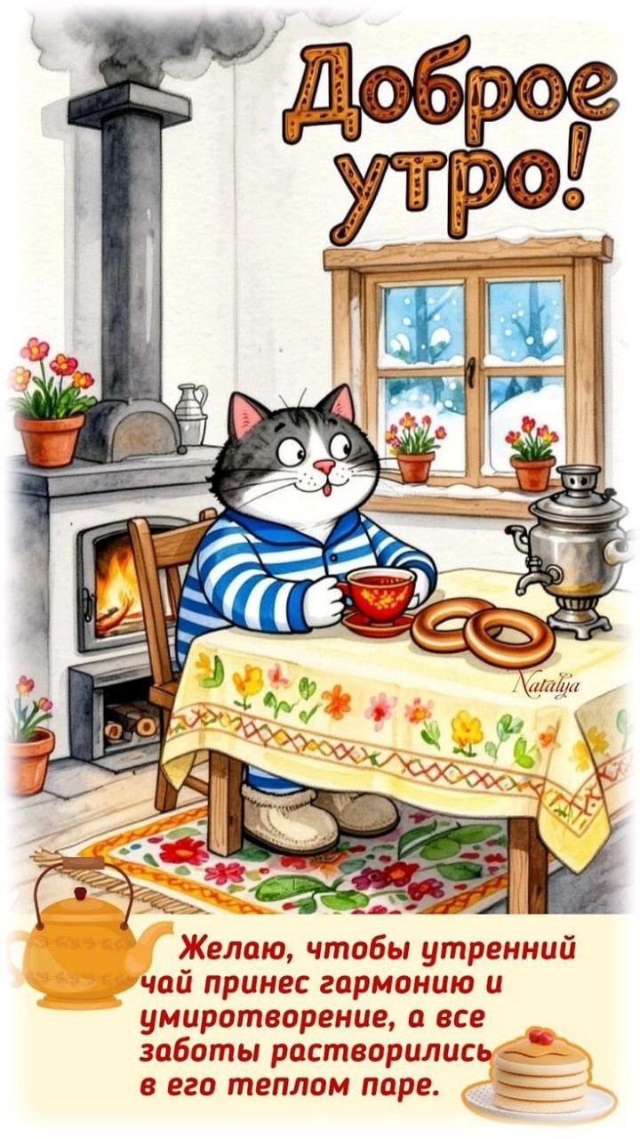 Доброе утро! Желаю, чтобы утренний чай принес гармонию и умиротворение, а все заботы растворились в его теплом паре.