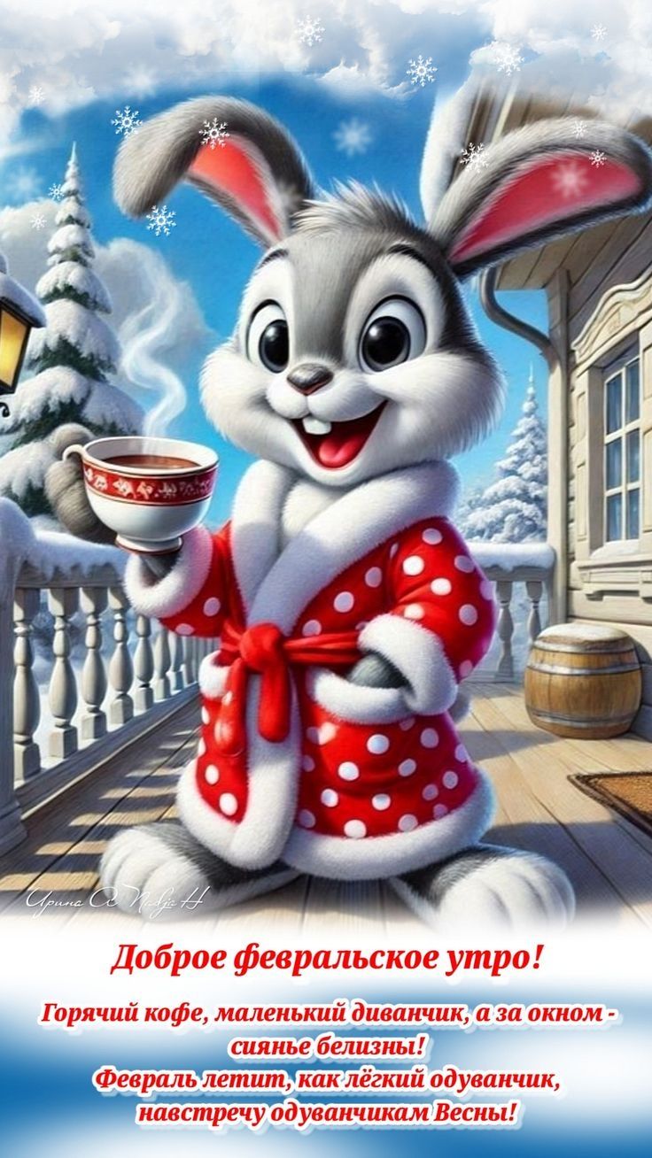 Доброе февральское утро! Горячий кофе, маленький диванчик, а за окном — сияние белизны! Февраль летит, как лёгкий одуванчик, навстречу одуванчикам Весны!