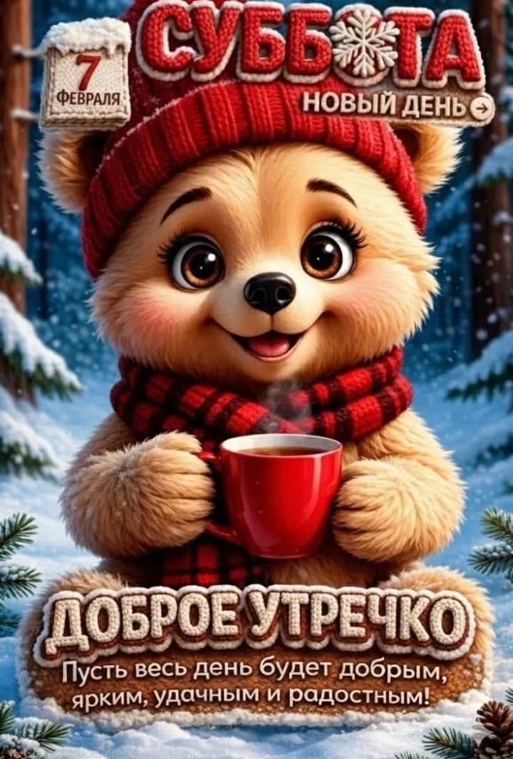 СУББОТА НОВЫЙ ДЕНЬ
7 ФЕВРАЛЯ
ДОБРОЕ УТРОЧКО
Пусть весь день будет добрым, ярким, удачным и радостным!