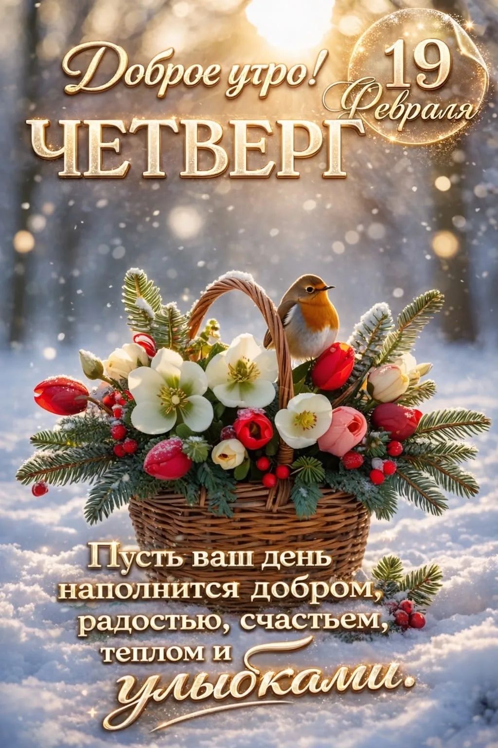 Доброе утро! 19 Февраля ЧЕТВЕРГ. Пусть ваш день наполнится добром, радостью, счастьем, теплом и улыбками.