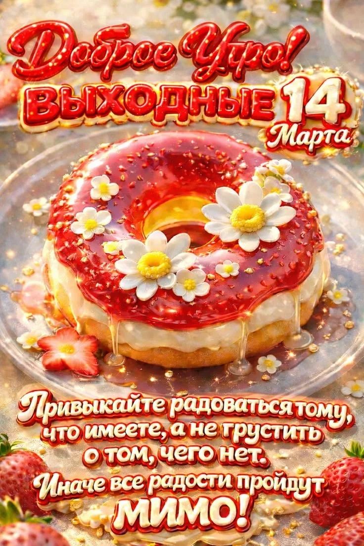 Доброе утро! Выходные 14 марта
Привыкайте радоваться тому, что имеете, а не грустить о том, чего нет. Иначе все радости пройдут мимо!