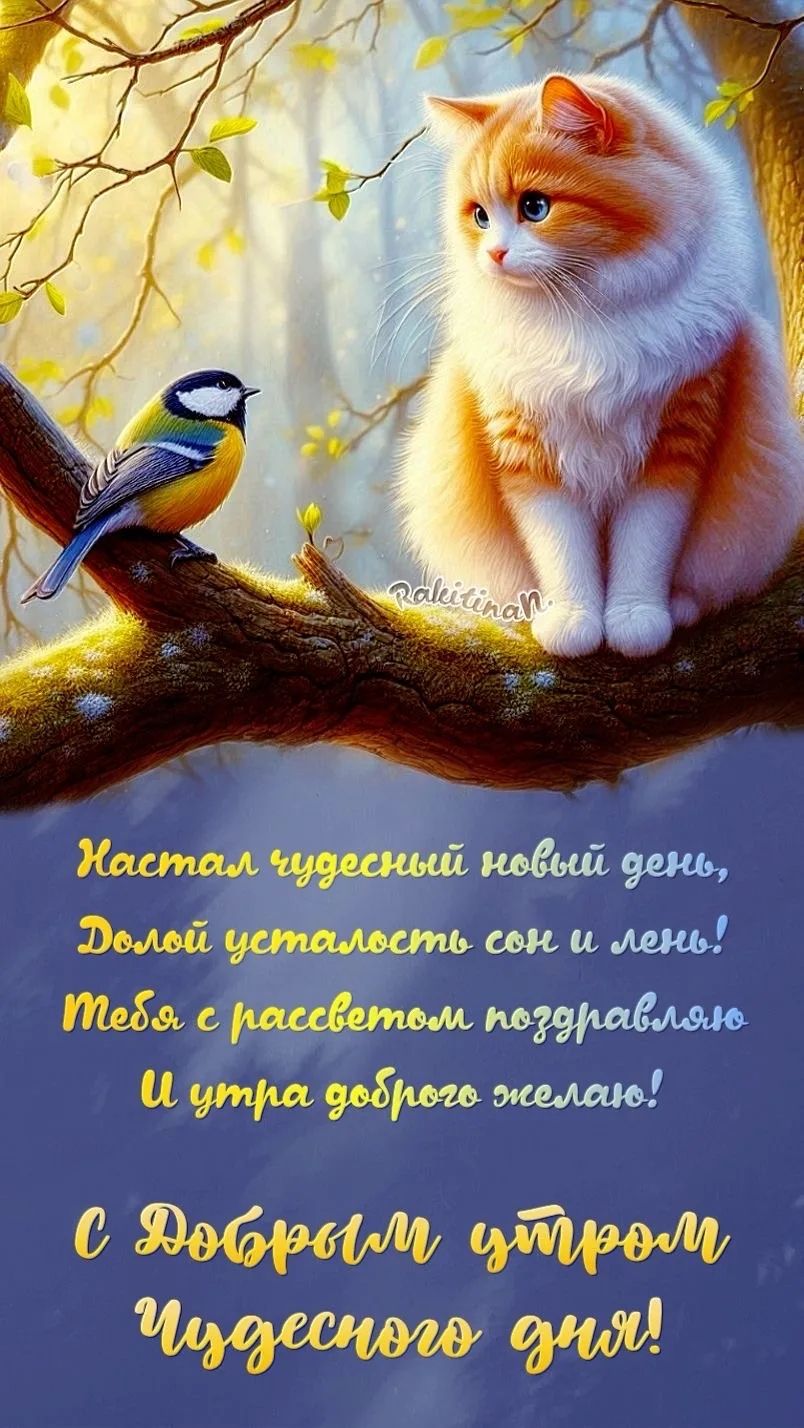 Настал чудесный новый день, Долой усталость сон и лень! Тебя с рассветом поздравляю И утра доброго желаю! С Добрым утром Чудесного дня!