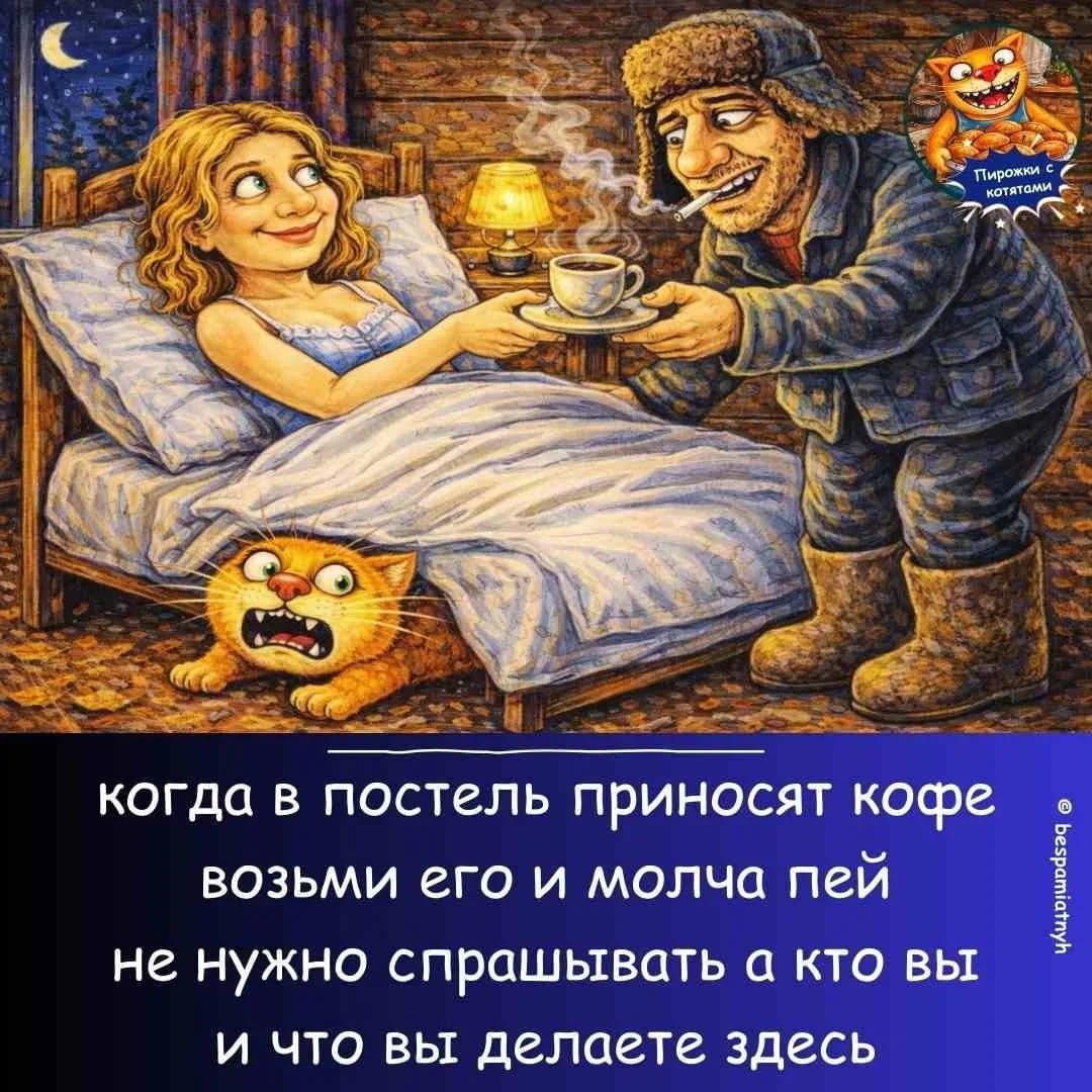 когда в постель приносят кофе возьми его и молча пей не нужно спрашивать а кто вы и что вы делаете здесь Пирожки с котятами @bespamiatnyh