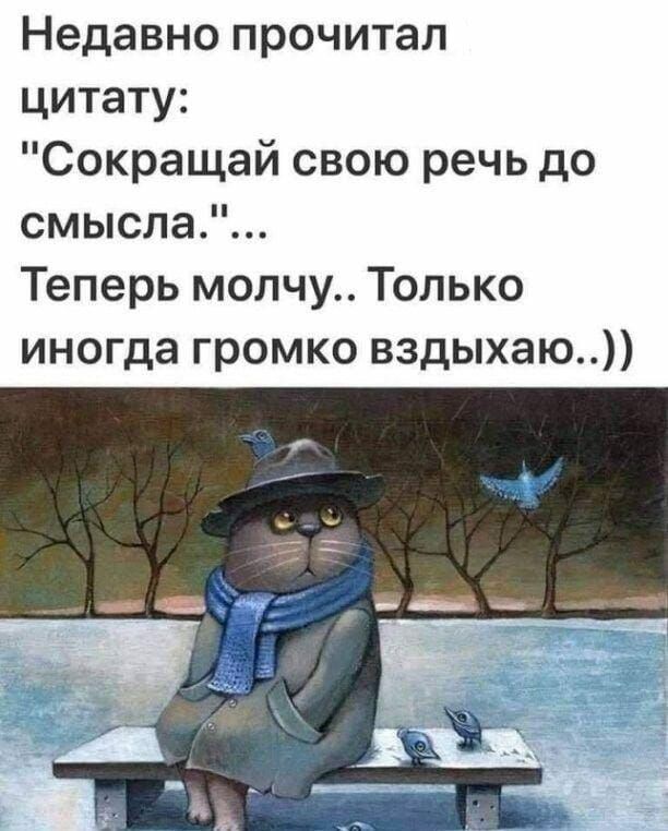 Недавно прочитал цитату Сокращай свою речь до смысла Теперь молчу Только иногда громко вздыхаю