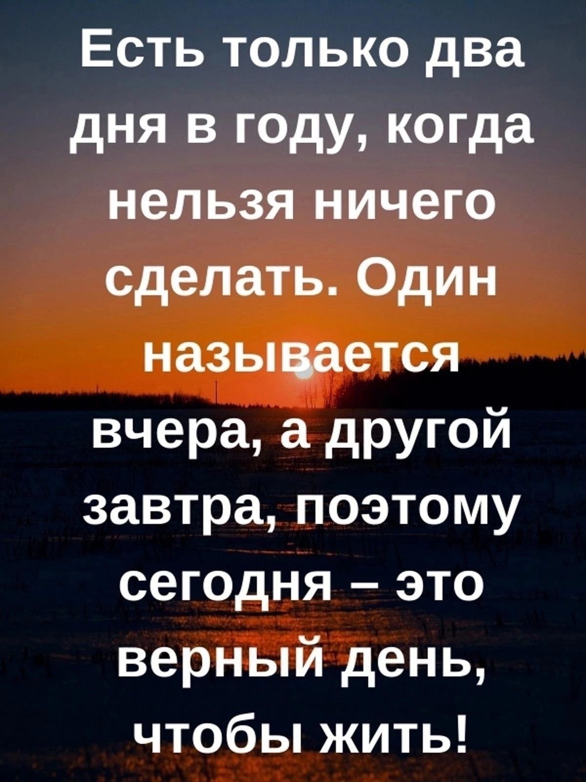 Есть только два дня в году когда нельзя ничего сделать Один называется вчера а другой завтра поэтому сегодня это верный день чтобы жить