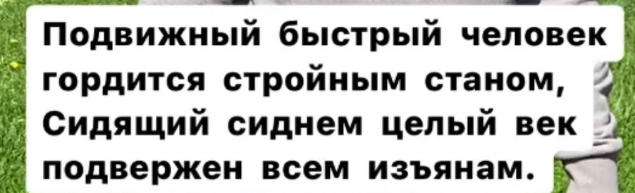 ж _ _ _т Подвижный быстрый человек Ё гордится стройным станом СИДЯЩИЙ сиднем целый век_ _ подвержен всем ИЗЪЯНЗМ в д
