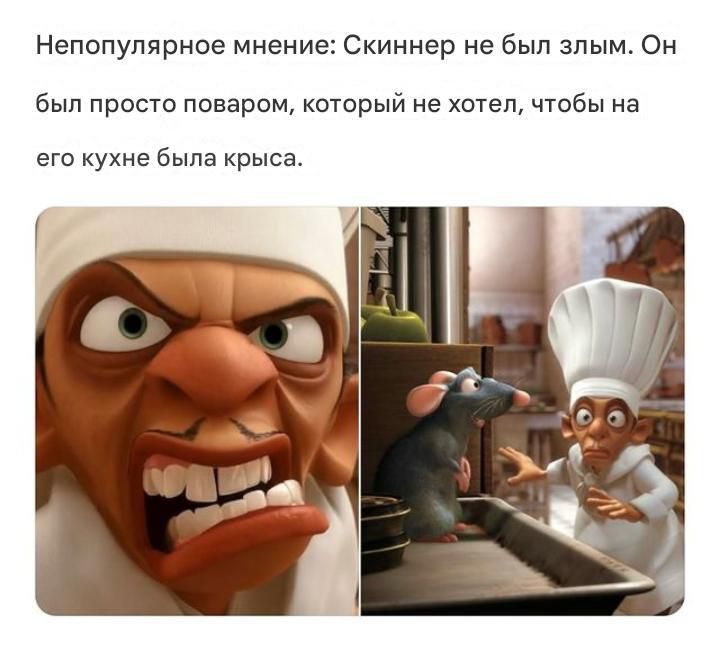 Непопулярное мнение Скиннер не был злым Он был просто поваром который не хотел чтобы на его кухне была крыса