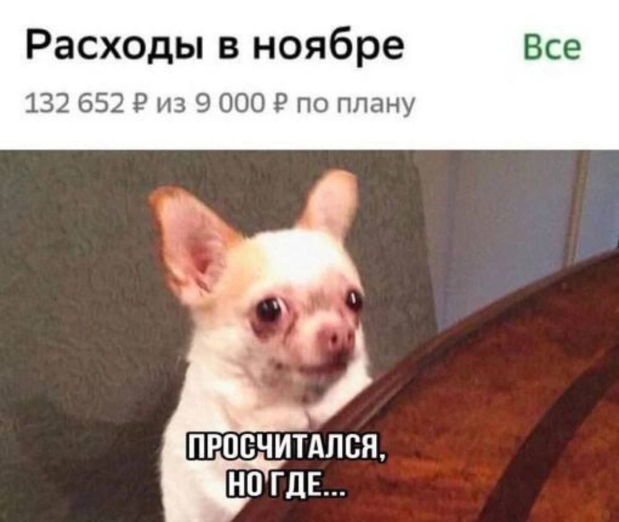 Расходы в ноябре 132 652 Р из 9 000 Р по плану