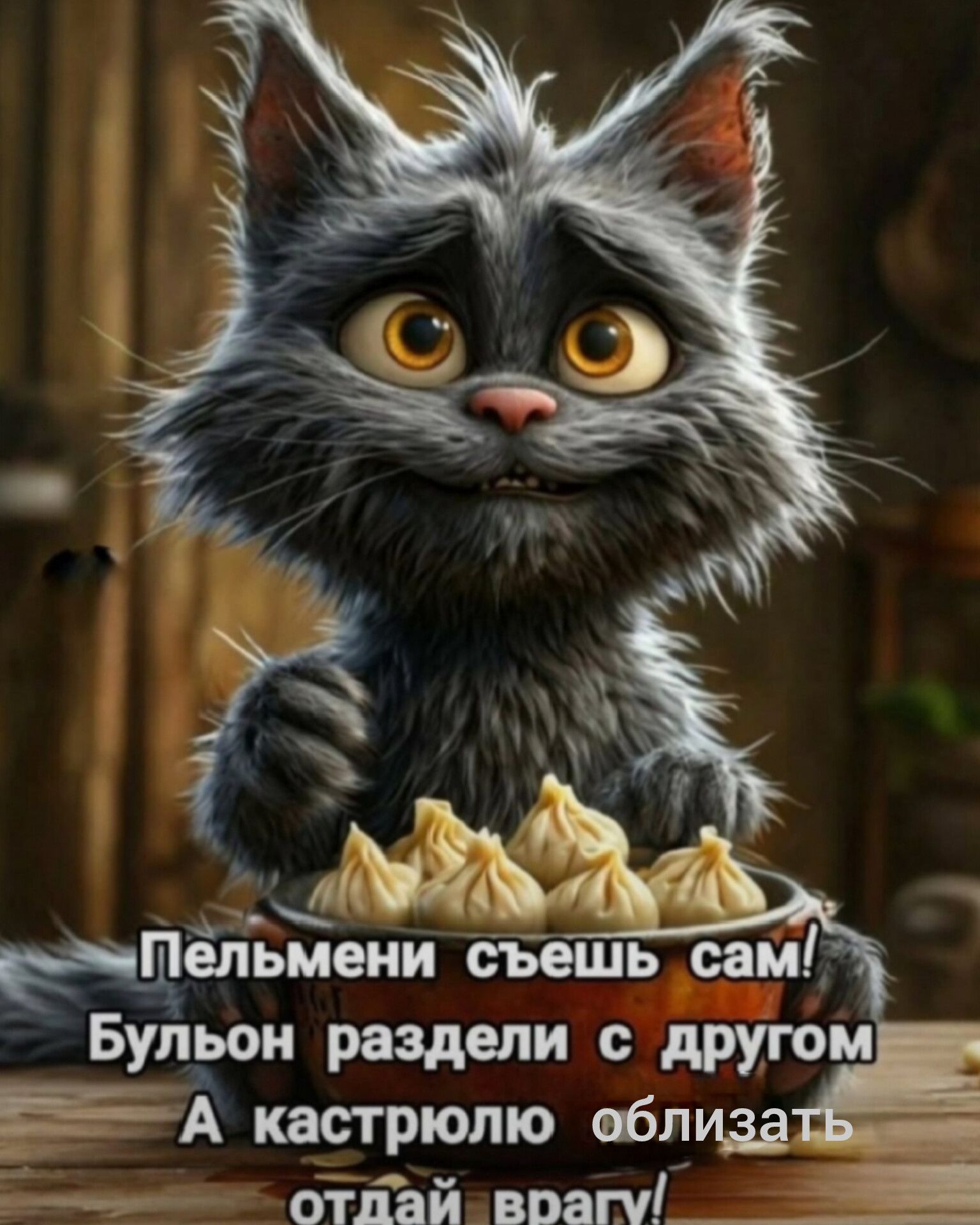 Пельмени съешь сам! Булён раздели с другом А кастрюлю облизать отдай врагу!