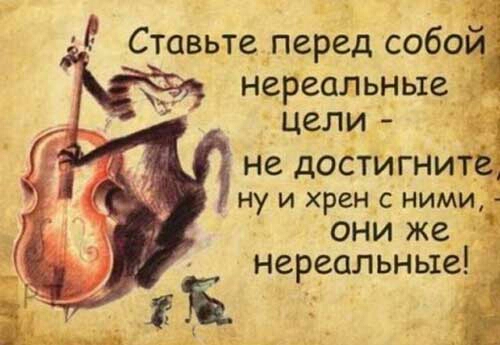 нереальные цели не достигнитеаі Ну И хрен С НИМИ они же нереальные _ 5 ЁЁ Ставьте перед собой і
