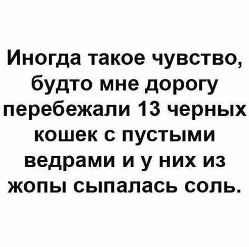 Иногда такое чувство будто мне дорогу перебежапи 13 черных кошек с пустыми ведрами и у них из жопы сыпалась соль