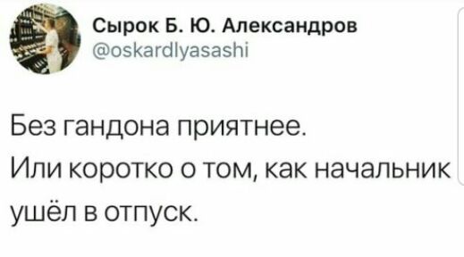 Сырок Б Ю Александров оэКагШуаэаэЬі Без гандона приятнее Или коротко о том как начальник ушёл в отпуск