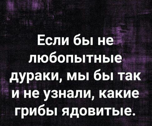 Если бы не любопытные дураки мы бы так и не узнали какие грибы ядовитые