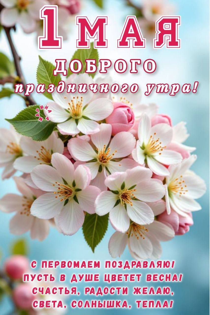 1 МАЯ ДОБРОГО ПРАЗДНИЧНОГО УТРА! С ПЕРВОМАЕМ ПОЗДРАВЛЯЮ! ПУСТЬ В ДУШЕ ЦВЕТЕТ ВЕСНА! СЧАСТЬЯ, РАДОСТИ ЖЕЛАЮ, СВЕТА, СОЛНЫШКА, ТЕПЛА!