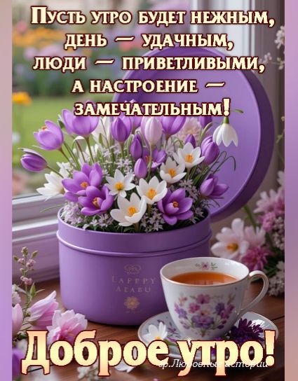 Пусть утро будет нежным, день — удачным, люди — приветливыми, а настроение — замечательным!
Доброе утро!