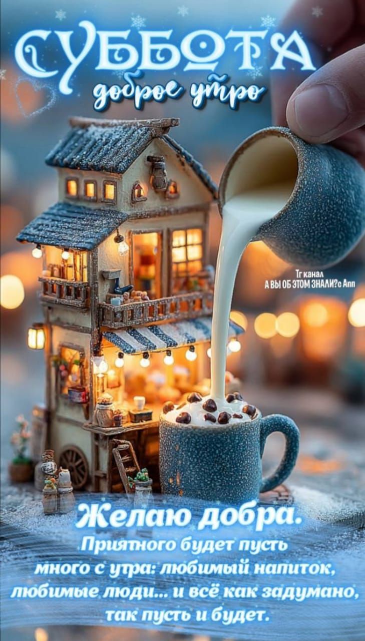 Суббота доброе утро. Желаю добра. Приятного будет пусть много с утра: любимый напиток, любимые люди... и всё как задумано, так пусть и будет.