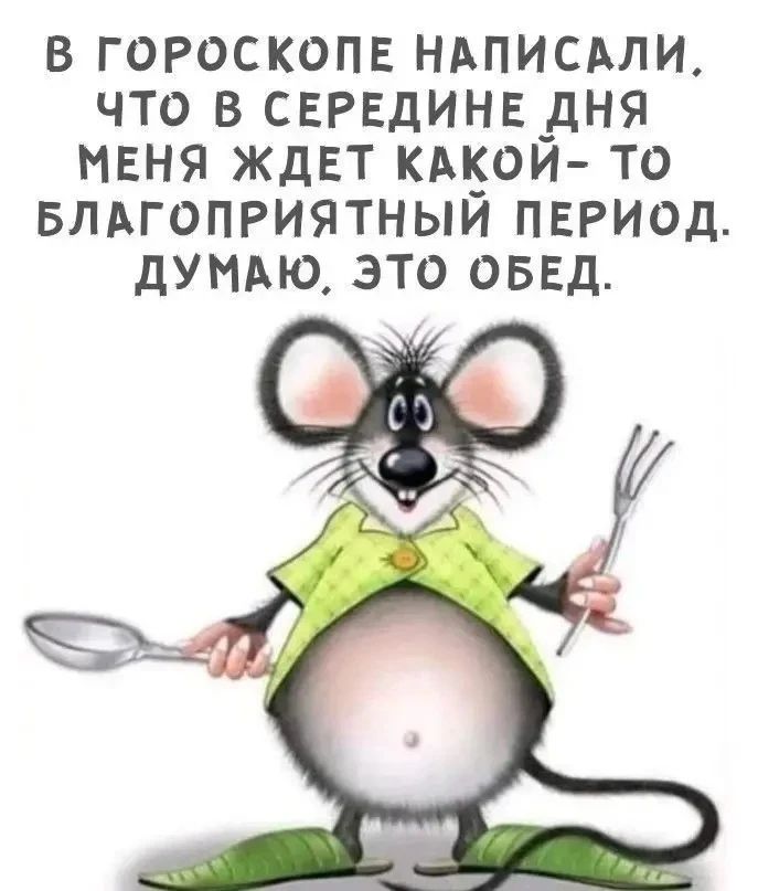 В гороскопе написали, что в середине дня меня ждет какой-то благоприятный период. Думаю, это обед.