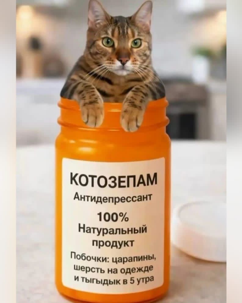 КОТОЗЕПАМ Антидепрессант 100% Натуральный продукт Побочки: царапины, шерсть на одежде и тыгыдык в 5 утра