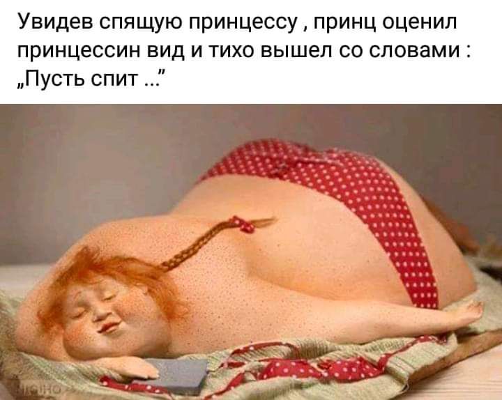 Увидев спящую принцессу принц оценил принцессин вид и тихо вышел со словами Пусть спит