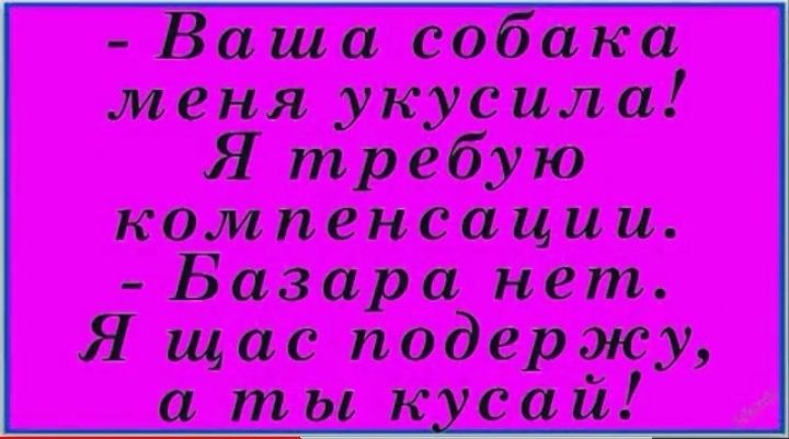 Ваша собака меня укусила Я требую компенсации Базара нет Я щас подержу а ты к сай