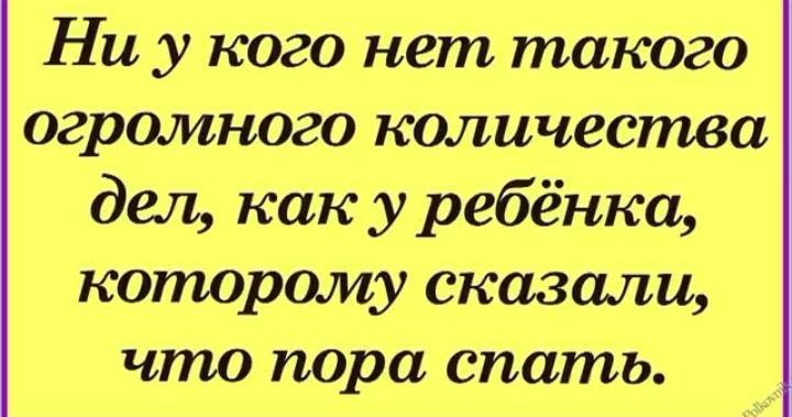 Ни у кого нет такого огромного количества дел как у ребёнка которому сказали что пора спать