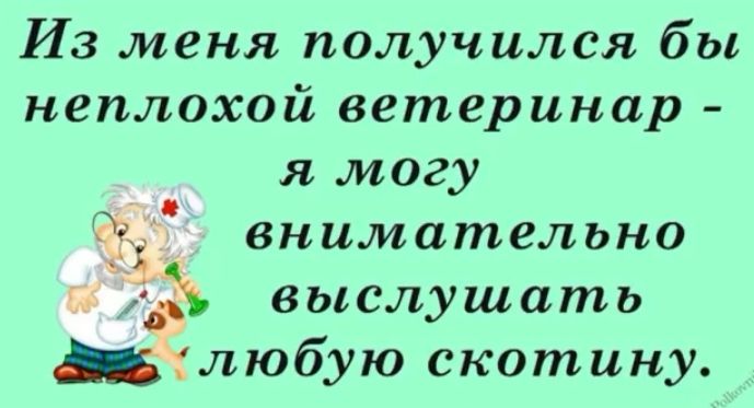 Из меня получился бы неплохой ветеринар я могу 3 внимательно 33 выслушать любую скотину