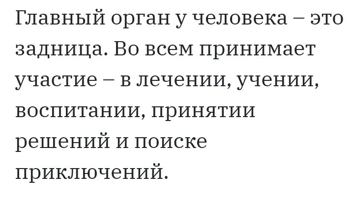 Главный орган у человека это задница Во всем принимает участие в лечении учении воспитании принятии решений и поиске приключений