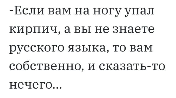Если ваМ на ногу упал кирпич вы не знаете русского языка то ваМ собственно И сказатьто нечего