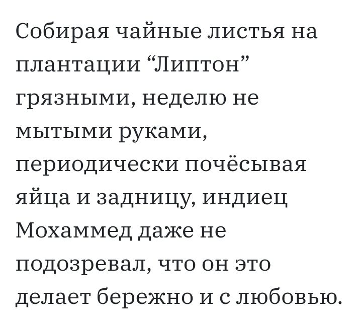 Собирая чайные листья на плантации Липтон грязными неделю не мытыми руками периодически почёсывая яйца И задницу индиец Мохаммед даже не подозревал что он это делает бережно и с любовью