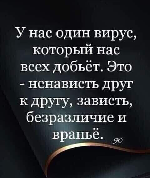 У нас один вирус которьпй нас всех добьёт Это ненависть друг к другу зависть безразличие и враньё _ до