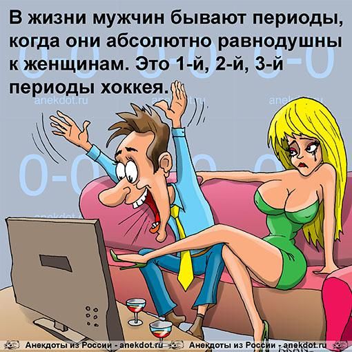 В жизни мужчин бывают периоды, когда они абсолютно равнодушны к женщинам. Это 1-й, 2-й, 3-й периоды хоккея.