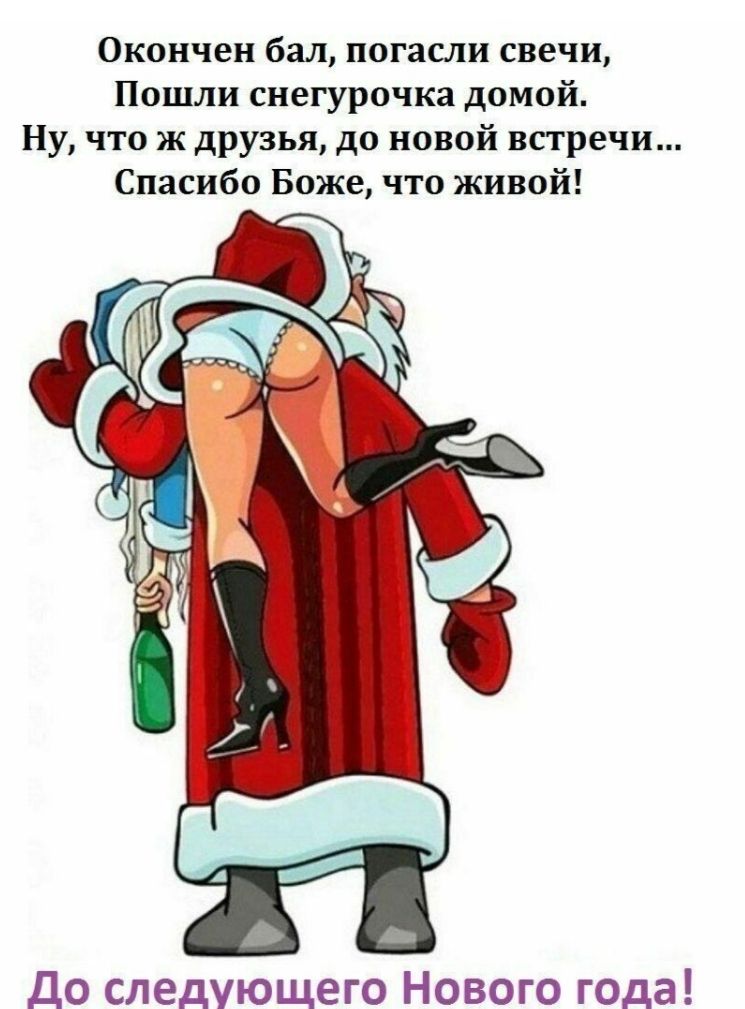 Окончен бал, погаси свечи, Пошли снегурочка домой, Ну, что же друзья, до новой встречи... Спасибо Боже, что живой! До следующего Нового года!