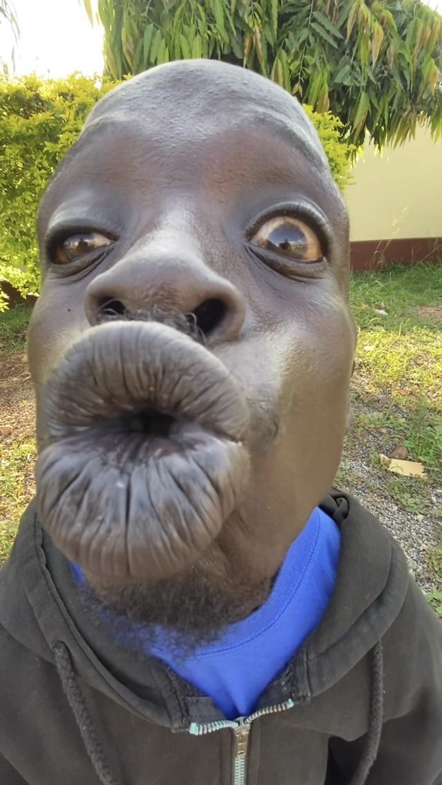 Близкий портрет человека с забавной, растянутой улыбкой