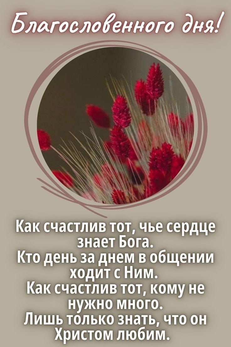 Благословенного дня!

Как счастлив тот, чье сердце знает Бога.
Кто день за днем в общении ходит с Ним.
Как счастлив тот, кому не нужно много.
Лишь только знать, что он Христом любим.