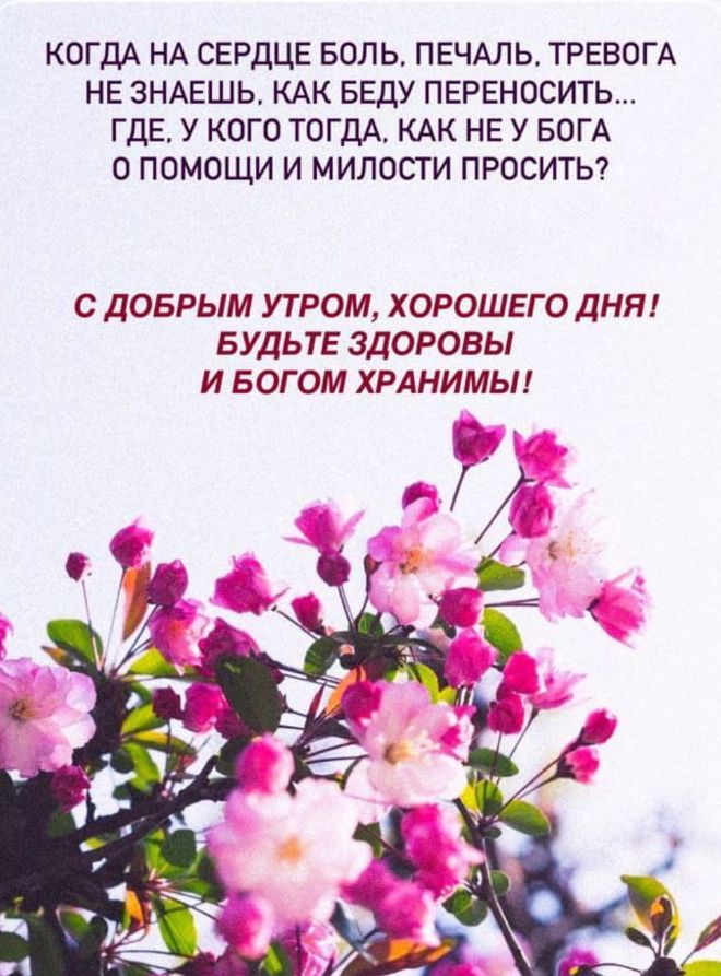 КОГДА НА СЕРДЦЕ БОЛЬ, ПЕЧАЛЬ, ТРЕВОГА НЕ ЗНАЕШЬ, КАК БЕДУ ПЕРЕНОСИТЬ... ГДЕ, У КОГО ТОГДА, КАК НЕ У БОГА О ПОМОЩИ И МИЛОСТИ ПРОСИТЬ?

С ДОБРЫМ УТРОМ, ХОРОШЕГО ДНЯ! БУДЬТЕ ЗДОРОВЫ И БОГОМ ХРАНИМЫ!