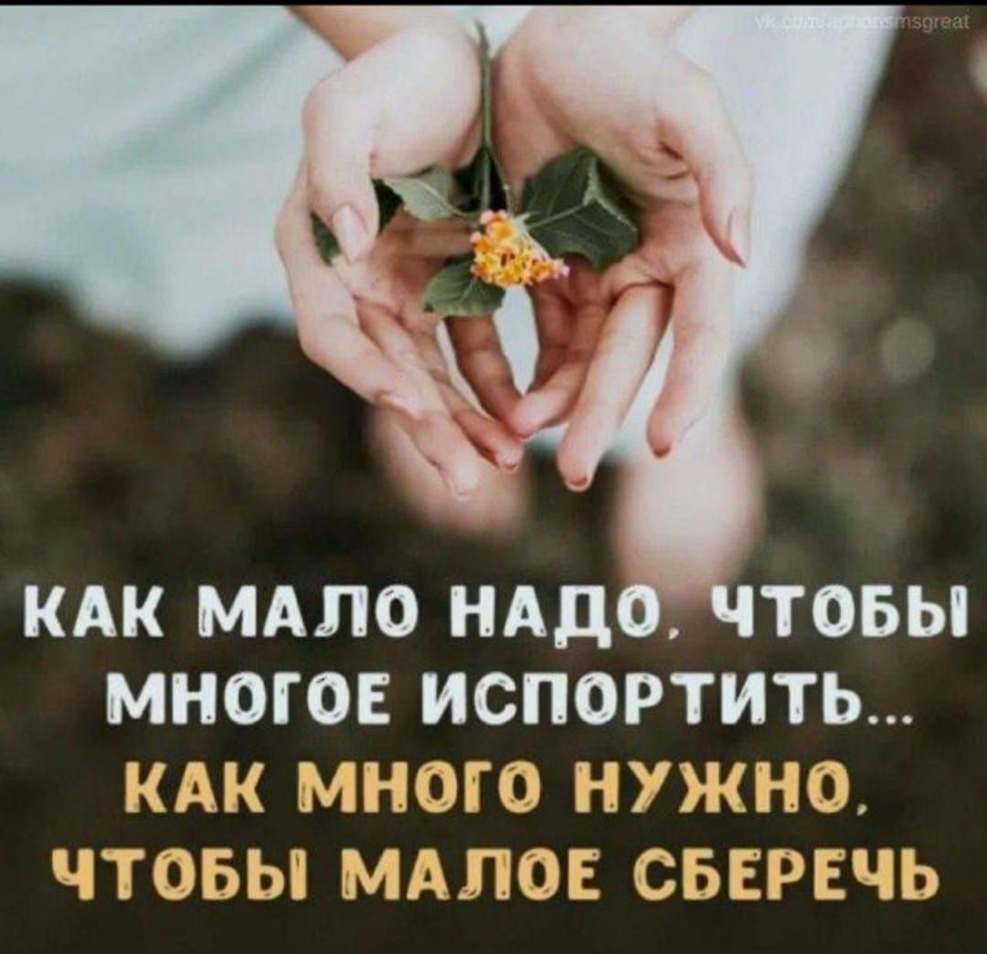 Как мало надо, чтобы многое испортить... Как много нужно, чтобы малое сберечь.