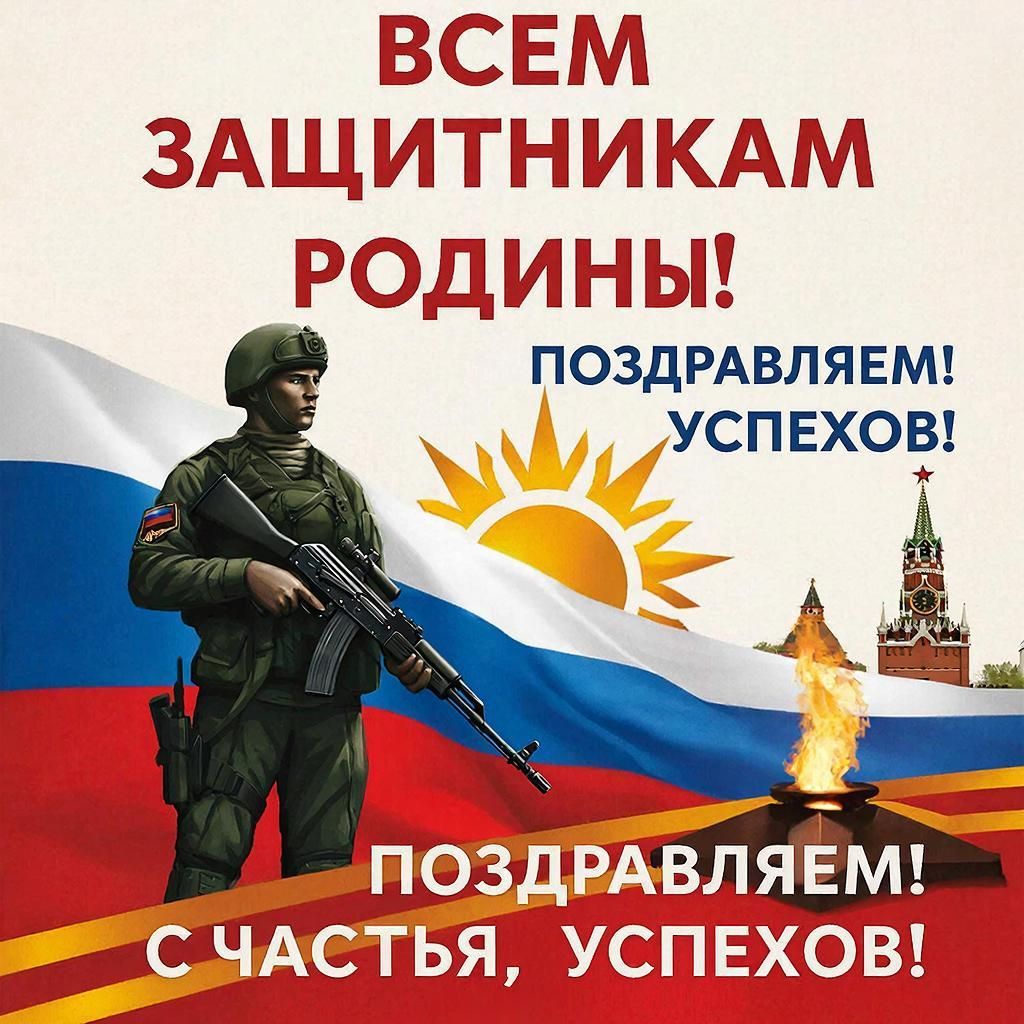 ВСЕМ ЗАЩИТНИКАМ РОДИНЫ! ПОЗДРАВЛЯЕМ! УСПЕХОВ! ПОЗДРАВЛЯЕМ! СЧАСТЬЯ, УСПЕХОВ!