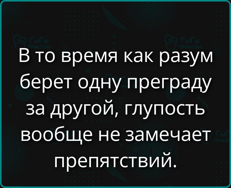 В то время как разум берет одну преграду за другой, глупость вообще не замечает препятствий.