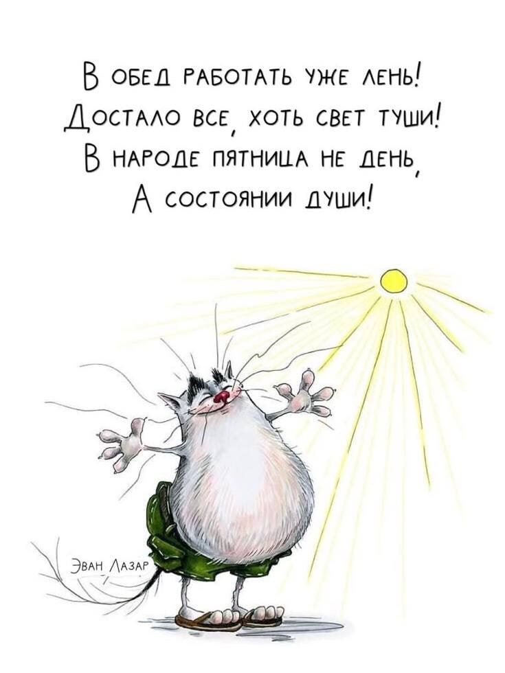 В обед работать уже лень! Достало всё, хоть свет туши! В народе пятница не день, А состояние души!