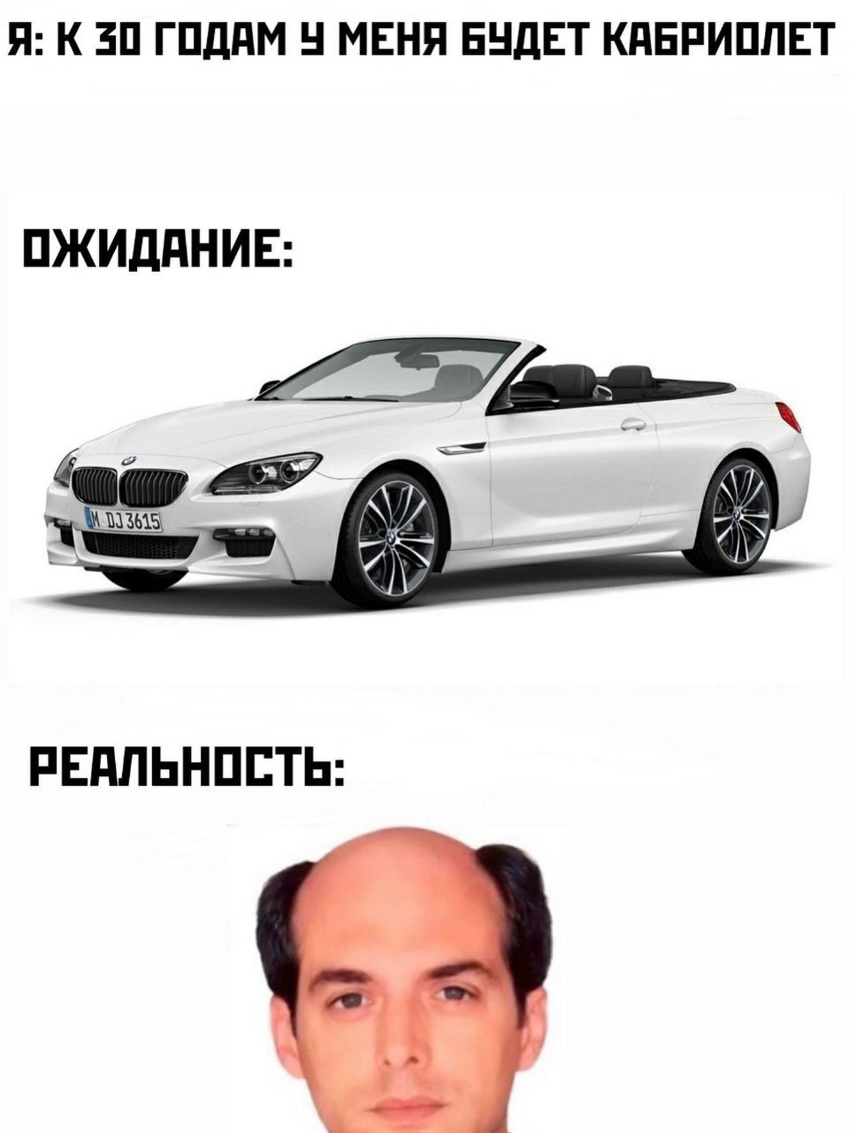 Я: к 30 годам у меня будет кабриолет

ОЖИДАНИЕ:

РЕАЛЬНОСТЬ: